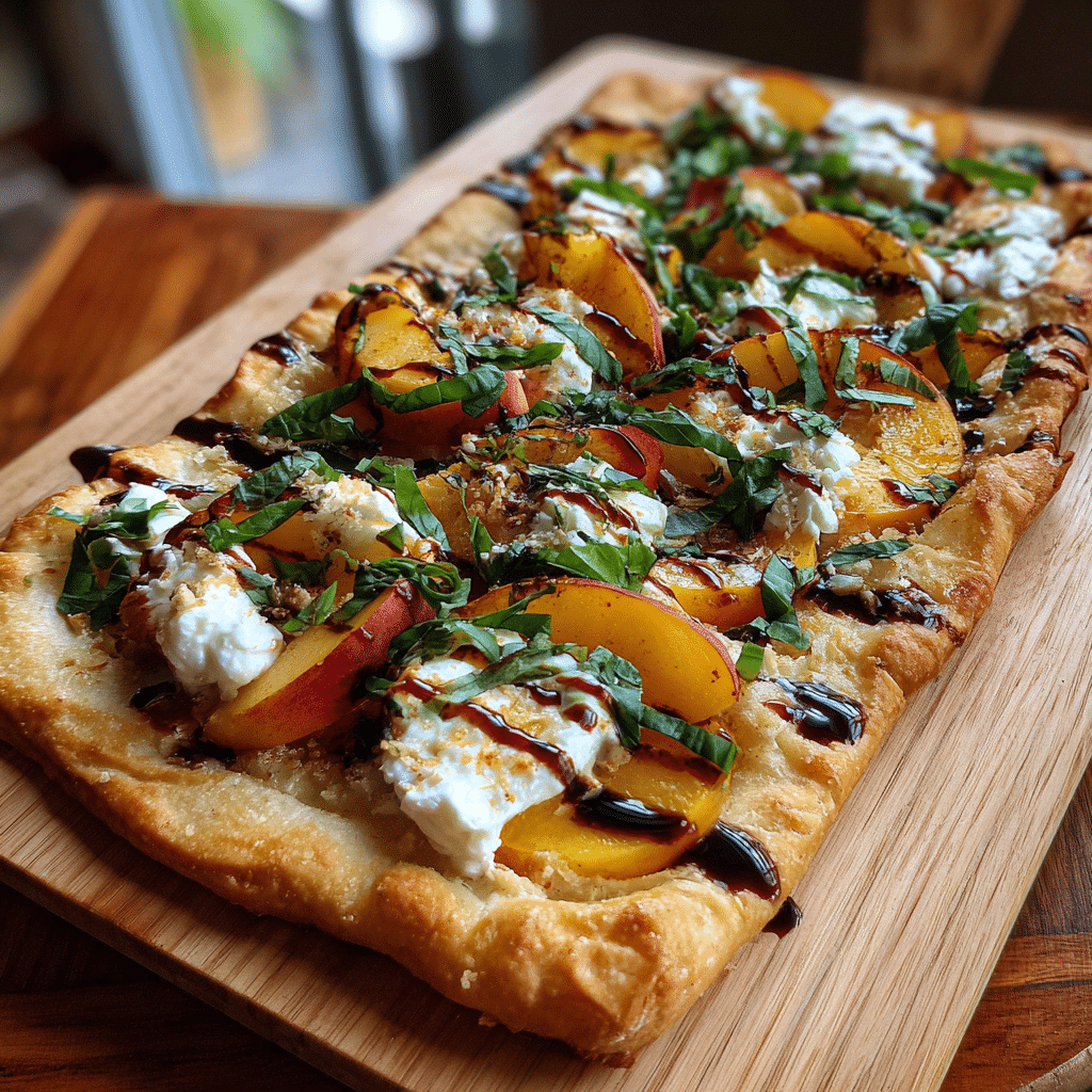 Peach, Burrata & Balsamic Flatbread