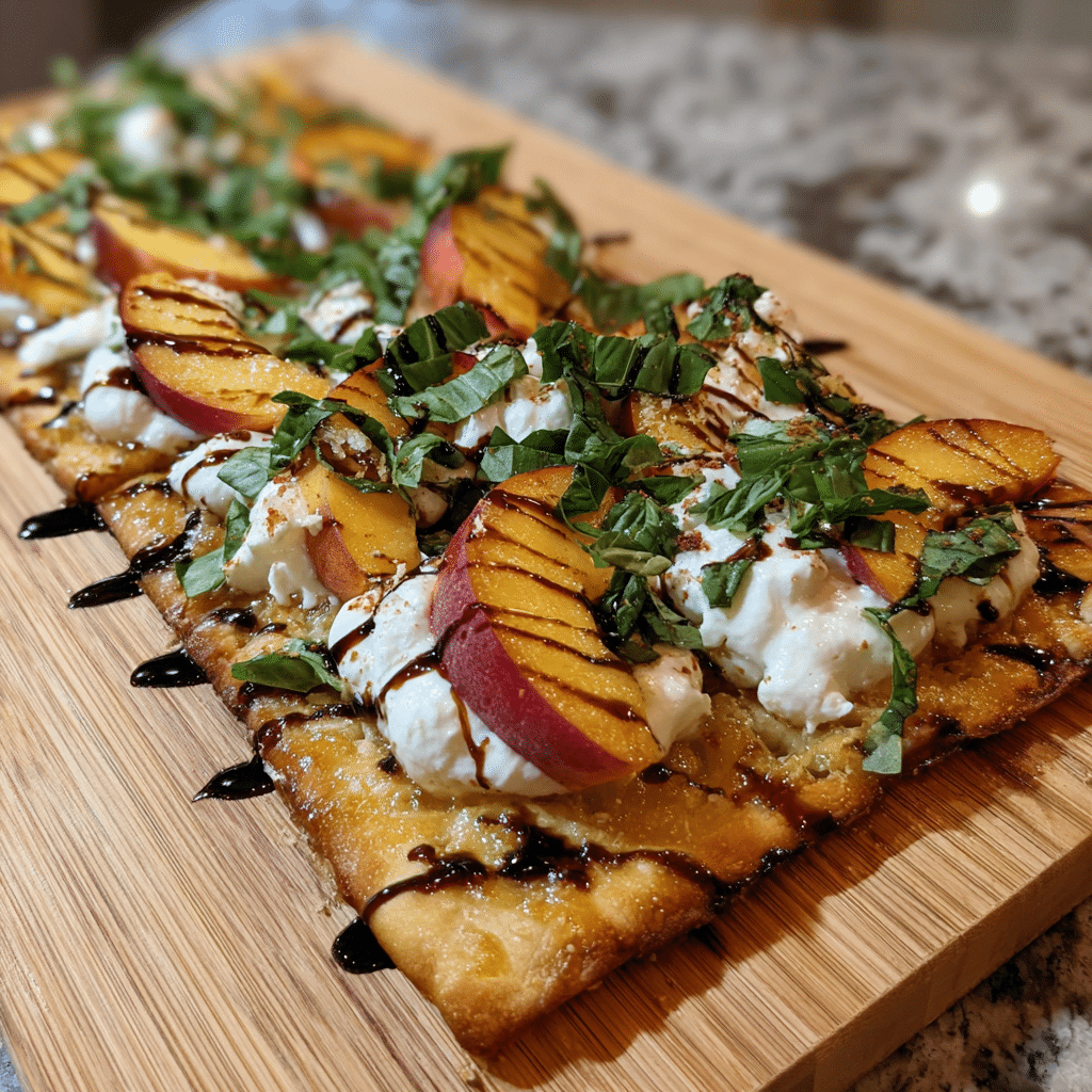 Peach, Burrata & Balsamic Flatbread