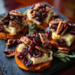 Sweet Potato Rounds with Brie and Cranberry Pecan Topping