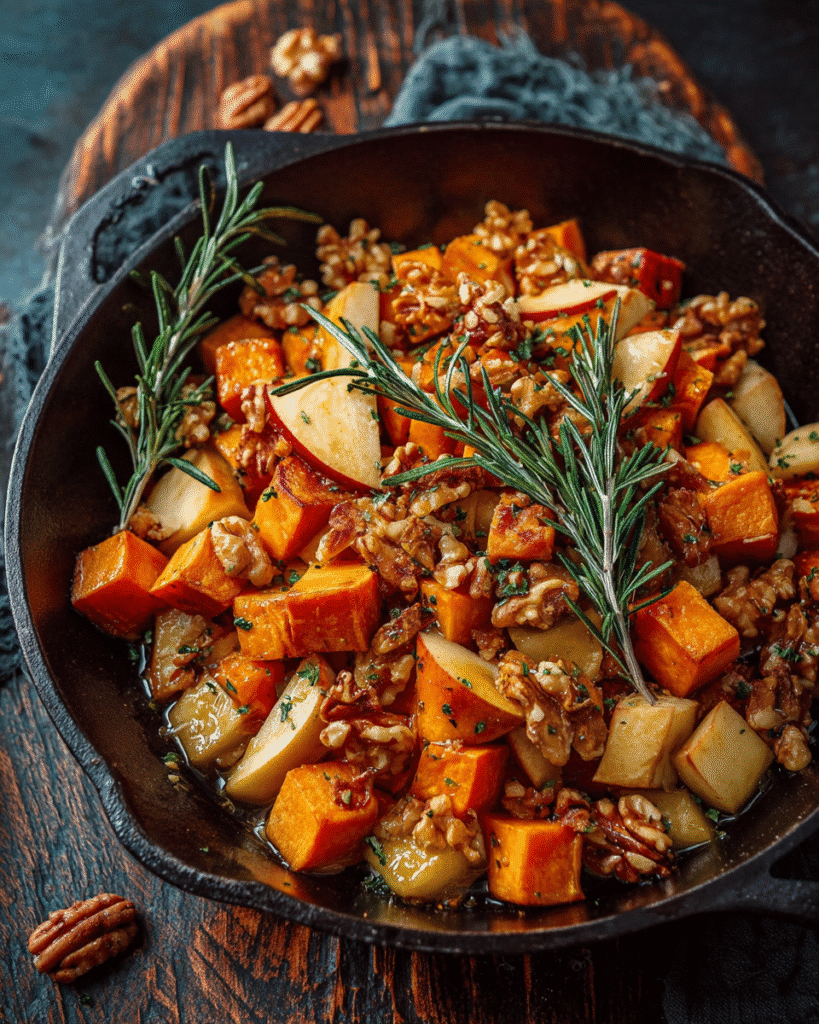 Sweet Potato & Apple Skillet with Maple Walnuts & Rosemary