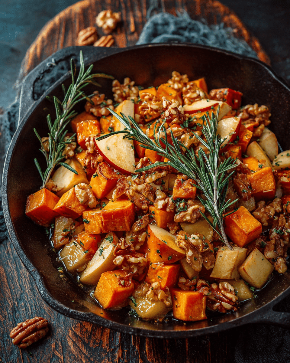 Sweet Potato & Apple Skillet with Maple Walnuts & Rosemary