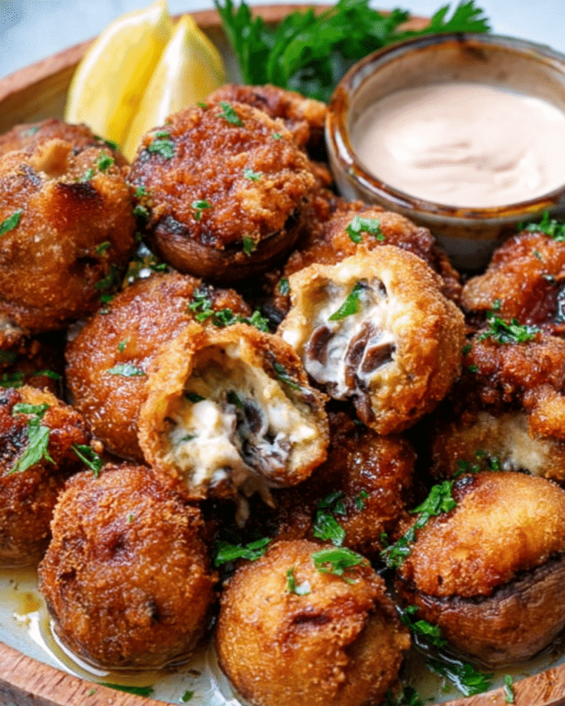 Fried Boursin Stuffed Mushrooms