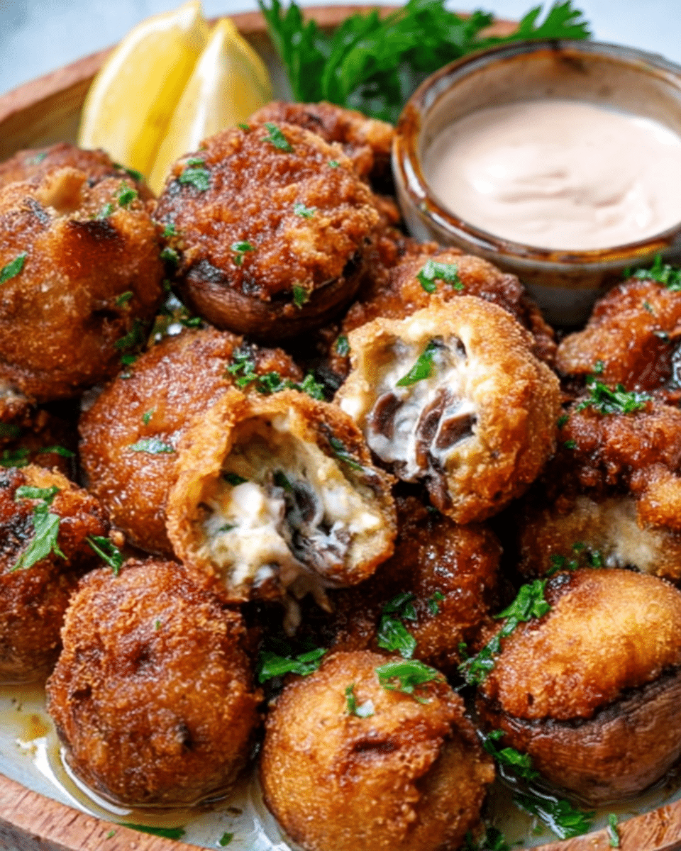Fried Boursin Stuffed Mushrooms