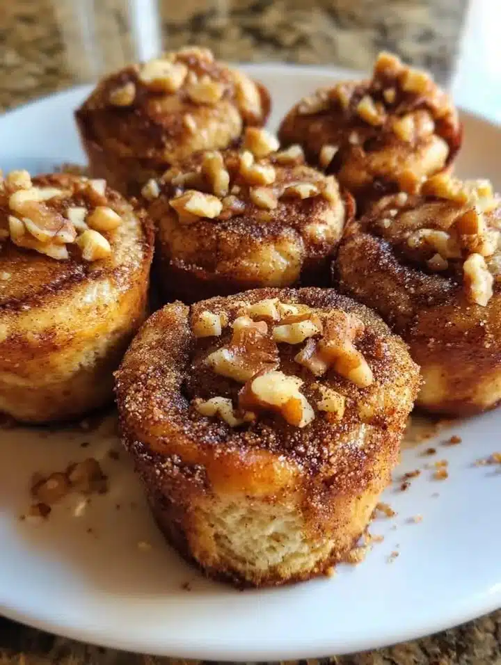 Baked cinnamon roll protein muffins on a wooden surface