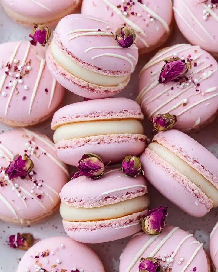 Delicate Rose Macarons with Velvet Rose Ganache
