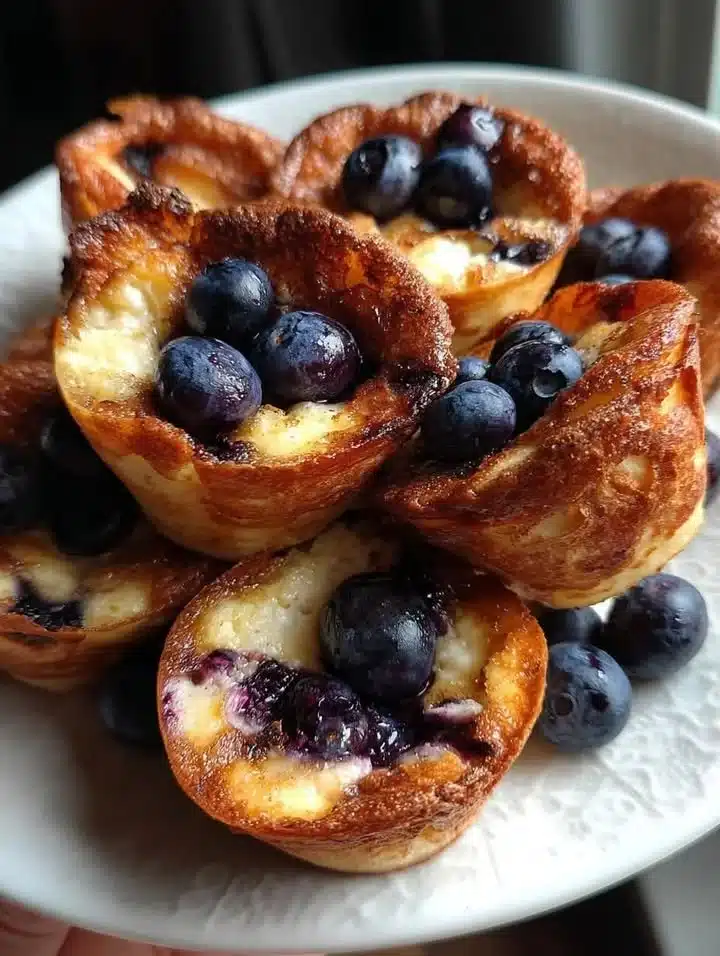 Protein-packed blueberry pancake cups served on a plate