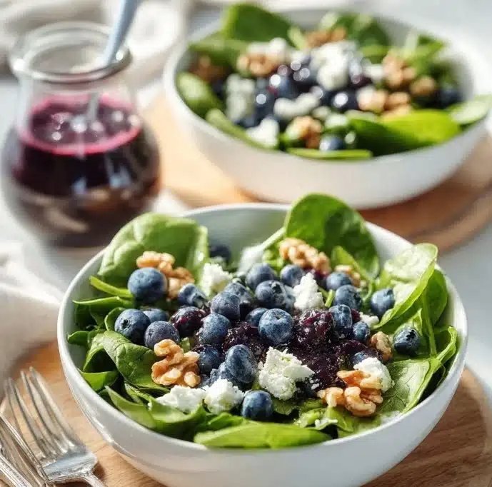 Delicious Easter spring salad featuring goat cheese and fresh ingredients.