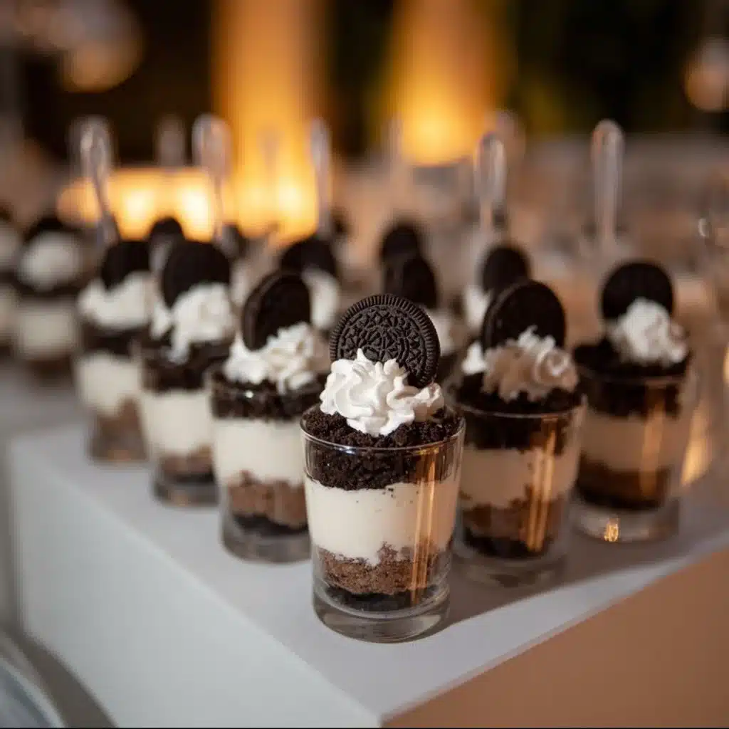Black-and-White Dessert Bar with assorted sweets and decorative elements