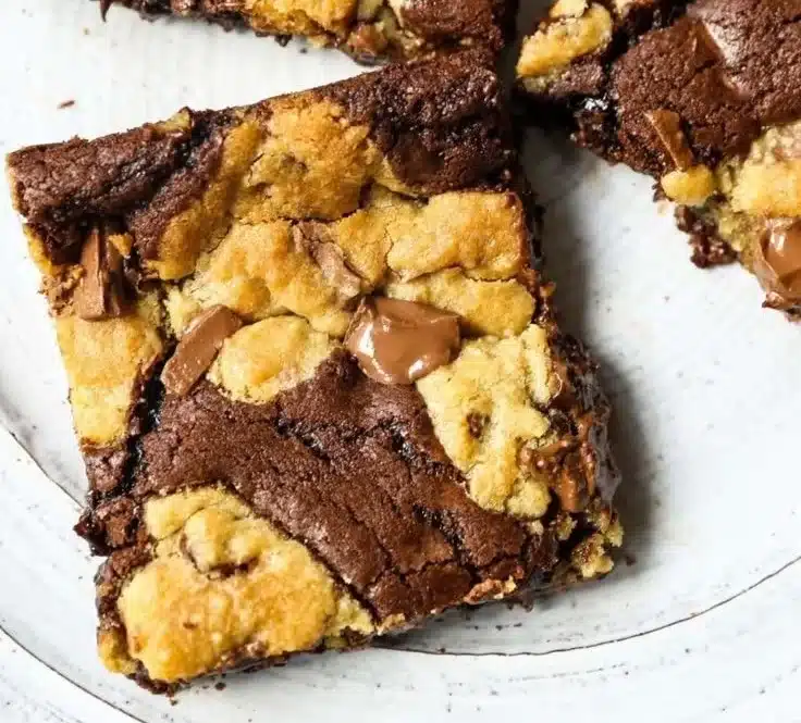 Delicious brookies, combining brownie and chocolate chip cookie bars in a tempting dessert.