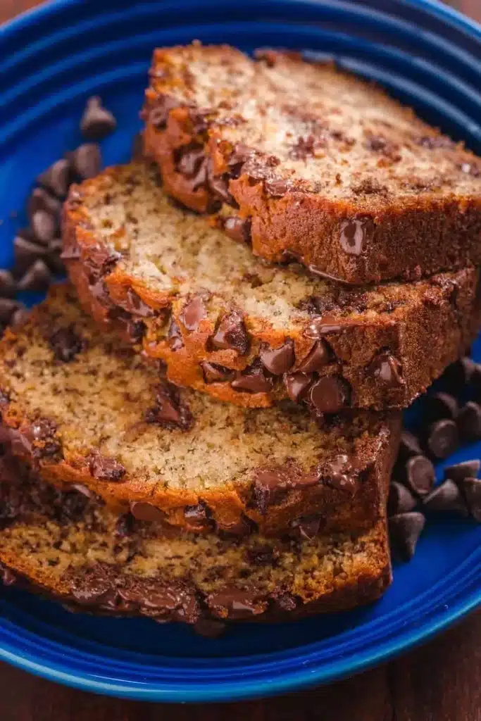 Delicious chocolate chip banana bread fresh from the oven
