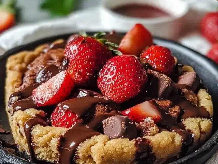 Delicious chocolate-dipped strawberries and cookie dough treats on a plate.