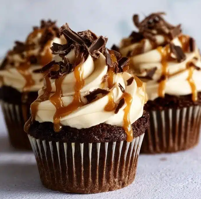 Chocolate espresso cupcakes with salted caramel buttercream topping