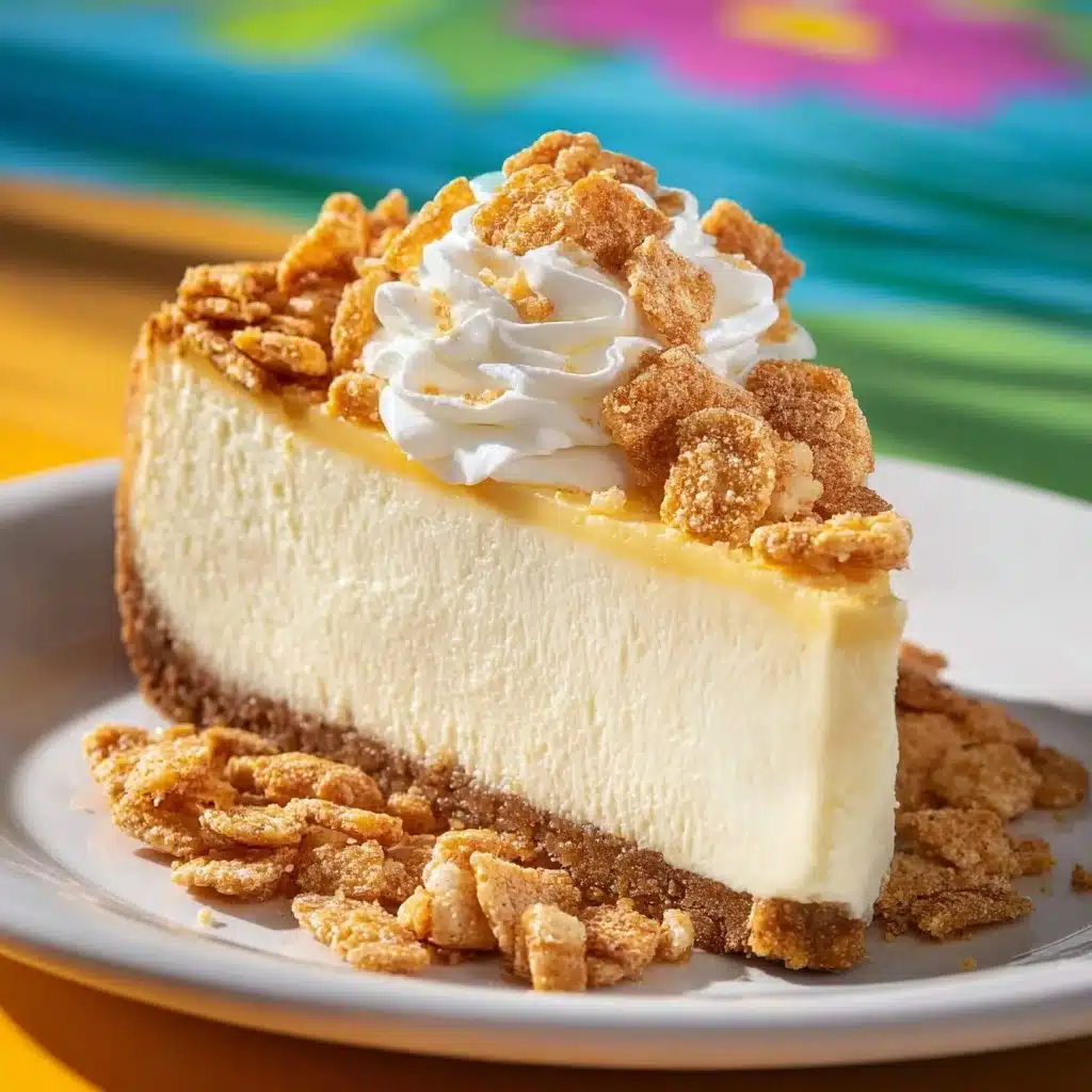 Cinnamon Toast Crunch Cheesecake topped with cereal