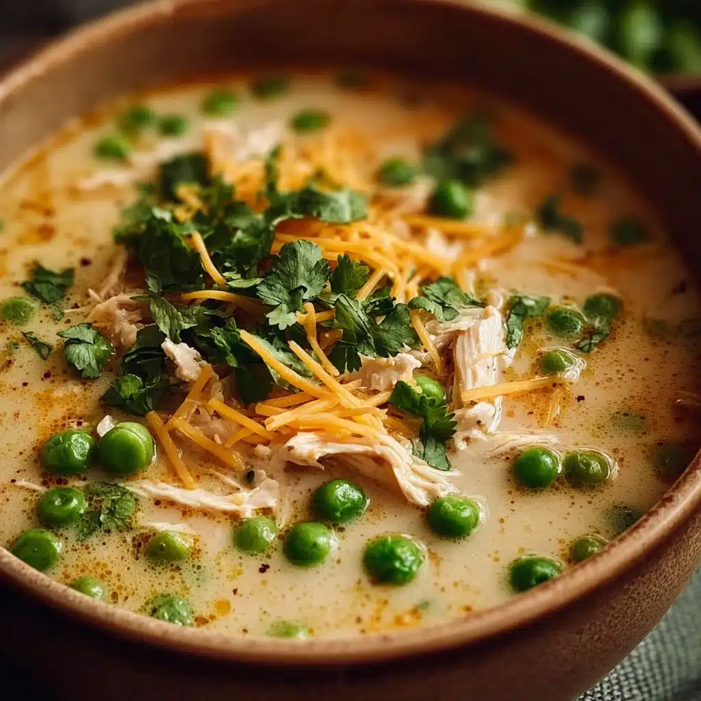 A bowl of creamy keto white chicken chili with toppings