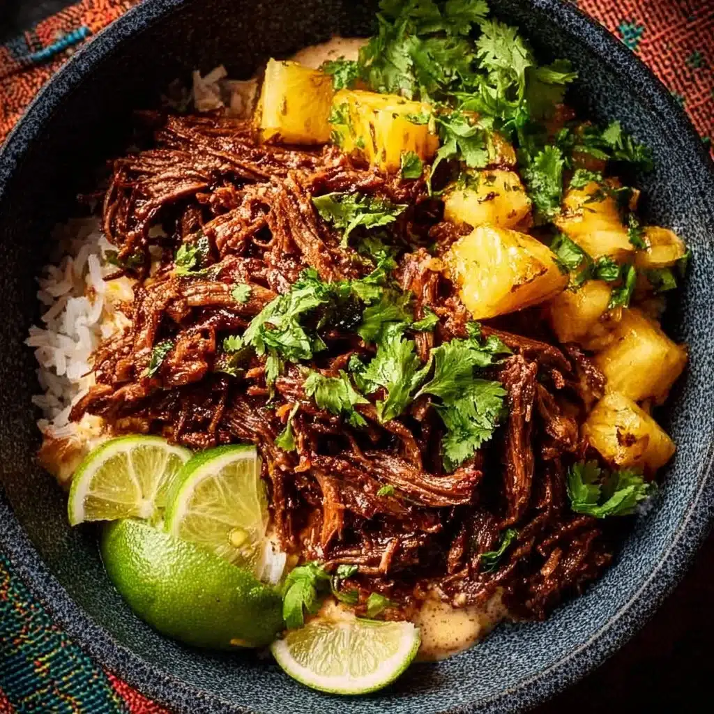 Crockpot Chipotle Pineapple Pot Roast Bowl with vibrant ingredients