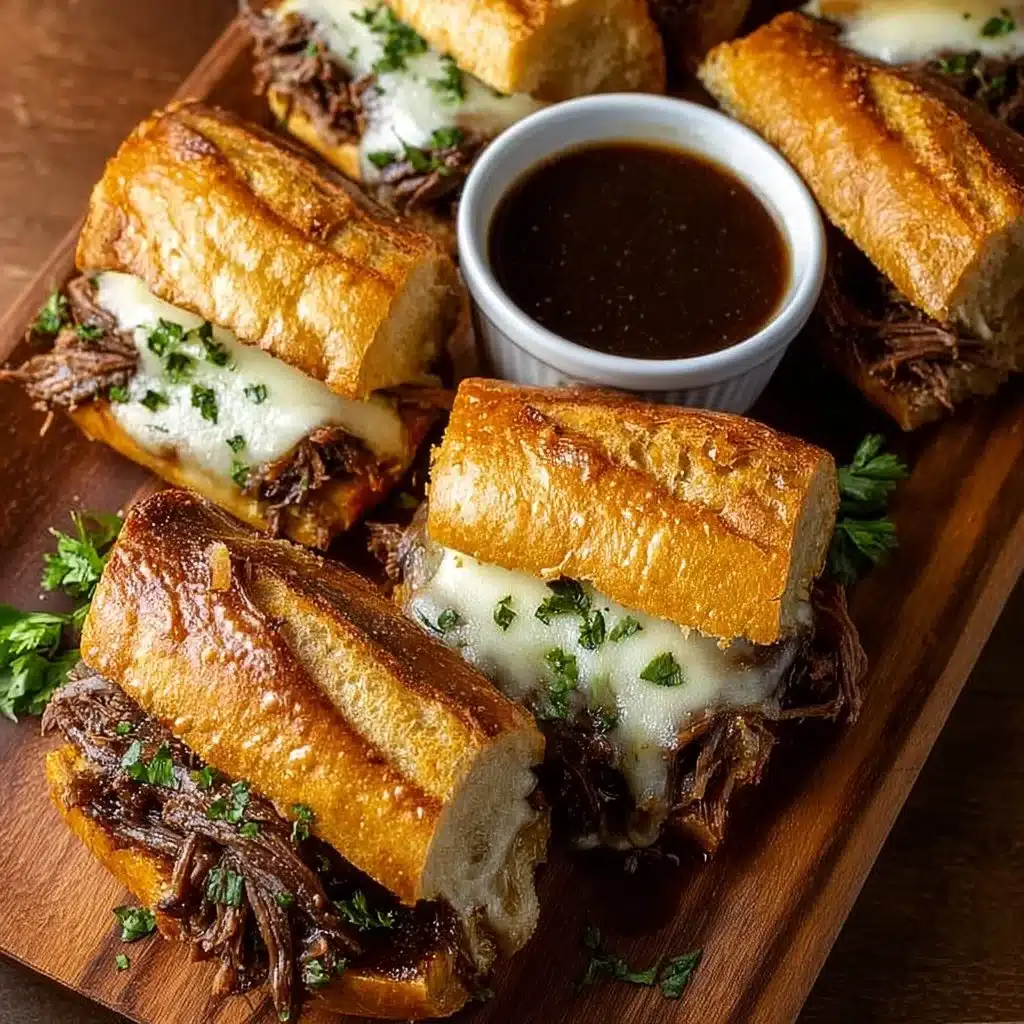 Delicious Crockpot French dip sandwiches with tender beef and savory broth
