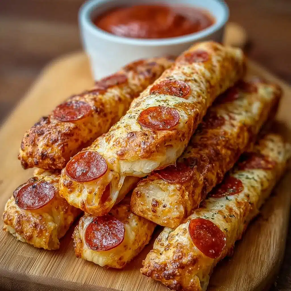 Plate of delicious pepperoni pizza roll breadsticks ready for snacking.
