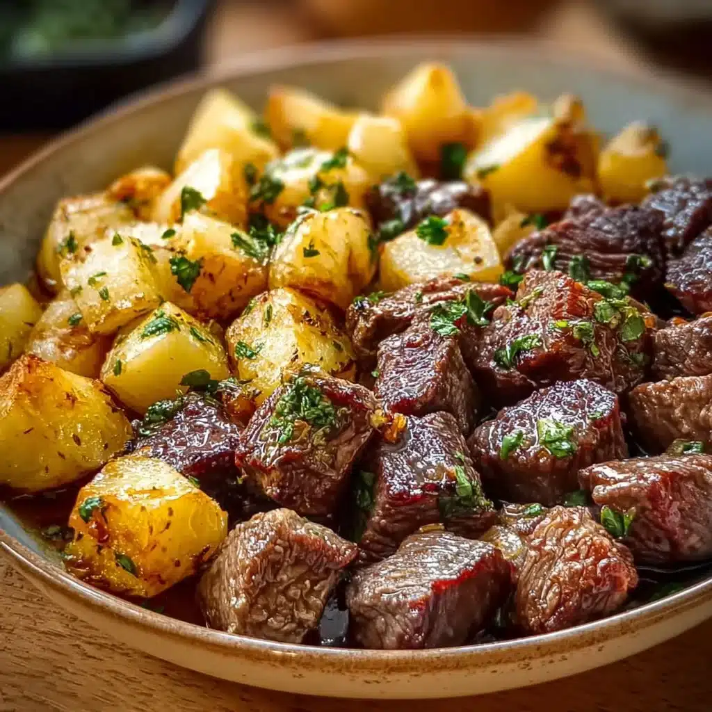 Slow cooker garlic butter steak bites with potatoes, a delicious and easy recipe