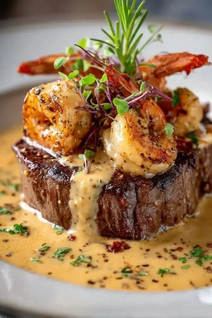 Filet Mignon with Shrimp and Lobster Cream Sauce