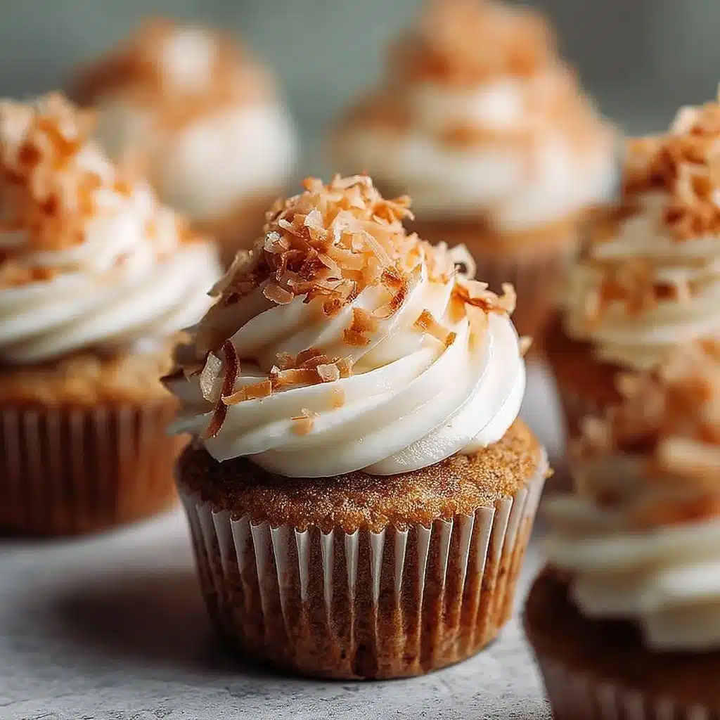 Delicious filled carrot cake cupcakes topped with frosting