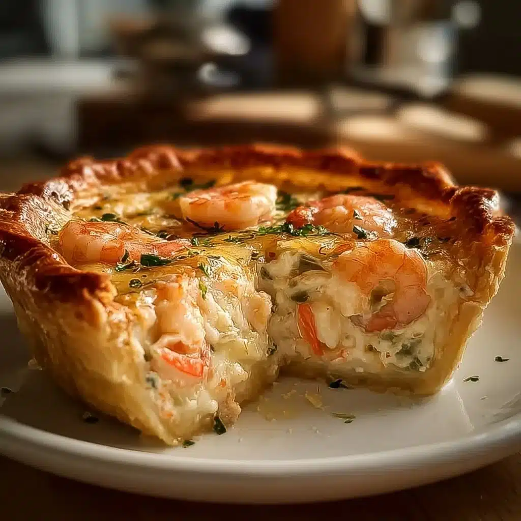 Delicious Florida Shrimp Pie served on a plate with a side of fresh herbs.