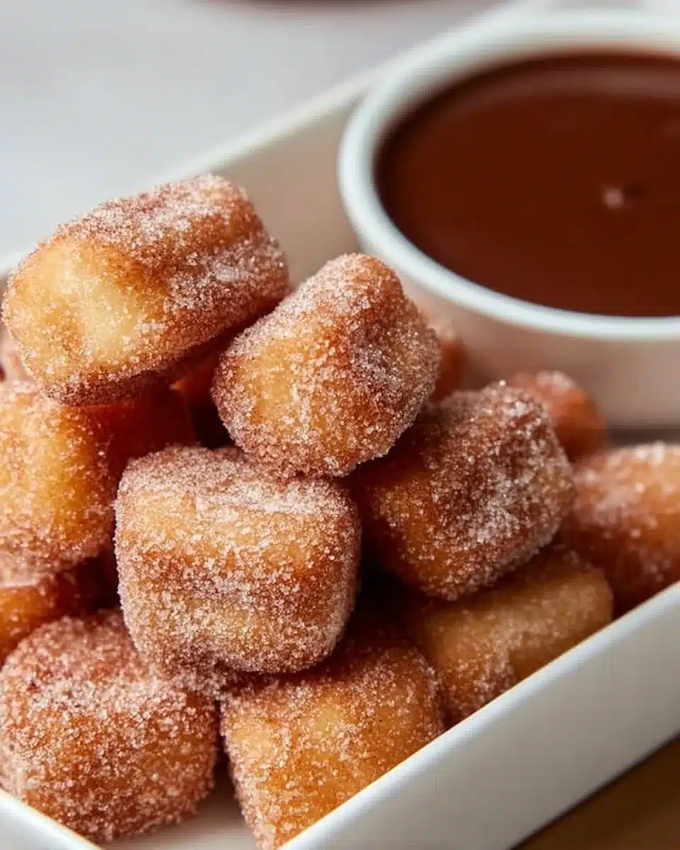 Fluffy air fryer churro bites topped with sugar and cinnamon