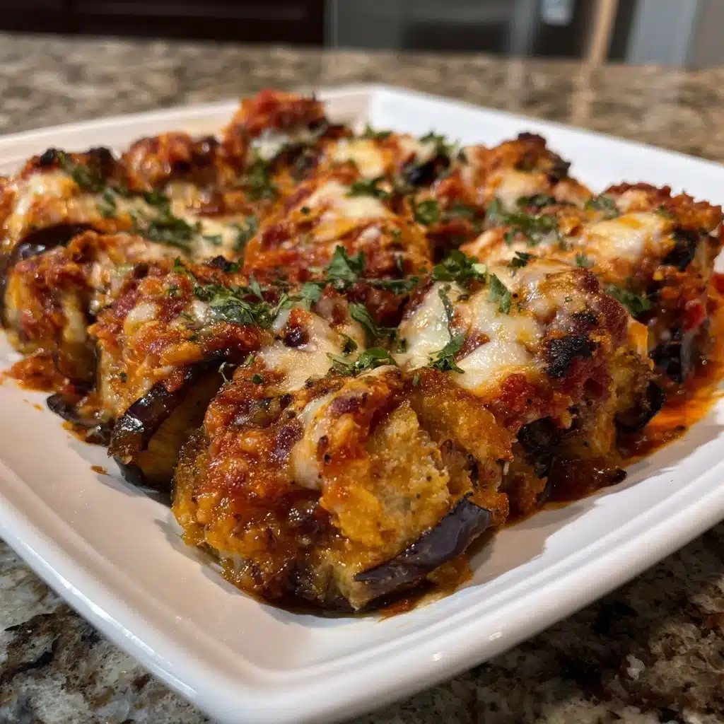Delicious Fluffy Eggplant Rollatini Bake topped with cheese and herbs