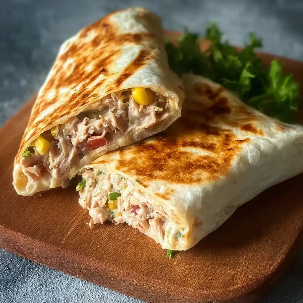 Healthy tuna melt wrap with fresh ingredients and melted cheese