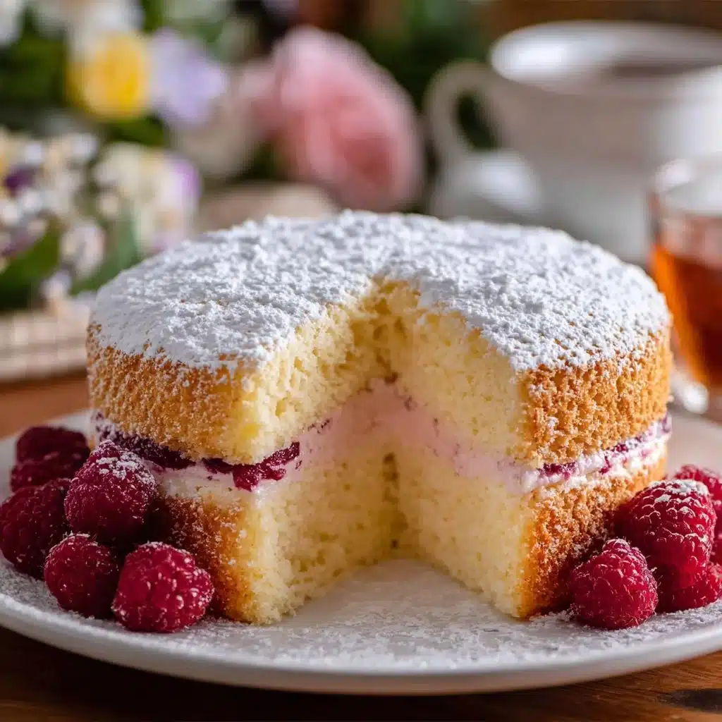 Heavenly Raspberry Angel Food Cake topped with fresh raspberries and whipped cream