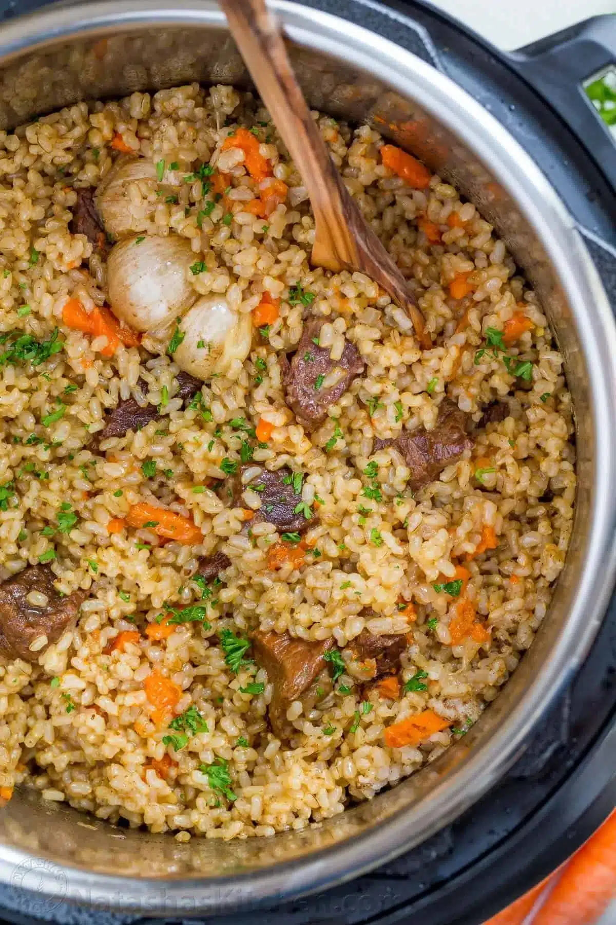 Instant Pot Rice Pilaf (Plov) ready to serve as a flavorful side dish