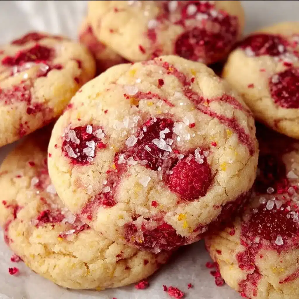 Freshly baked lemon raspberry cookies on a cooling rack