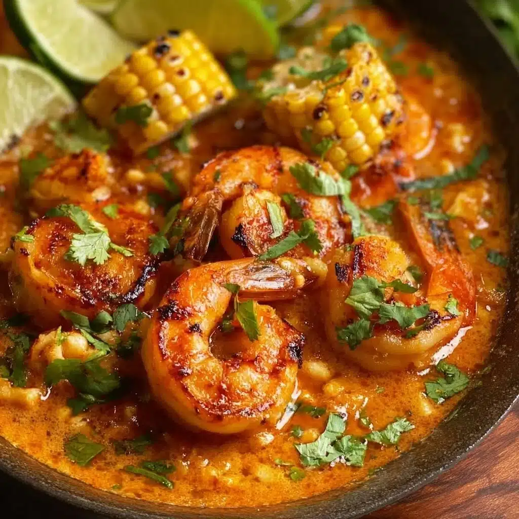 Delicious Mexican street corn with shrimp and creamy feta cheese sauce