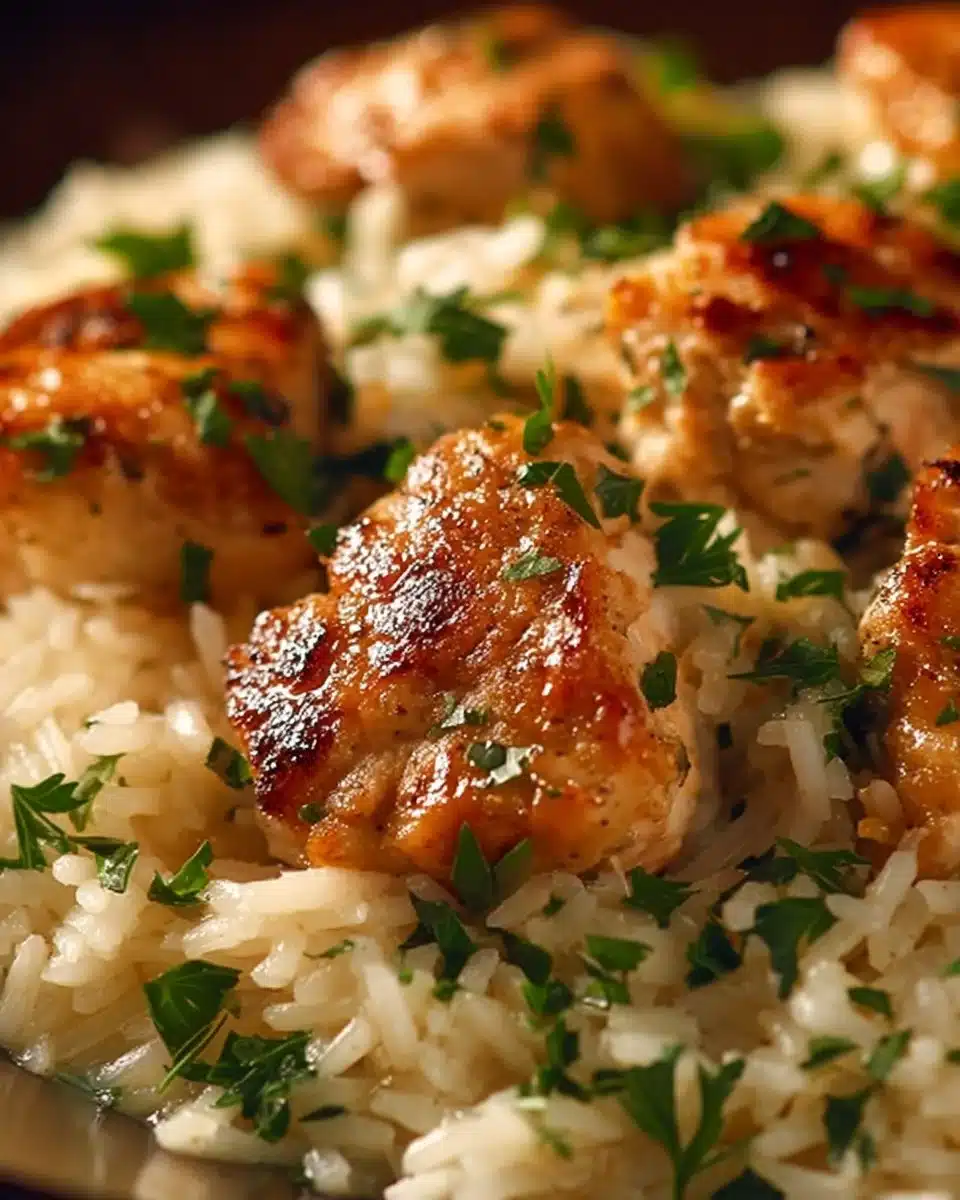 One-Pan Creamy Parmesan Chicken served with rice