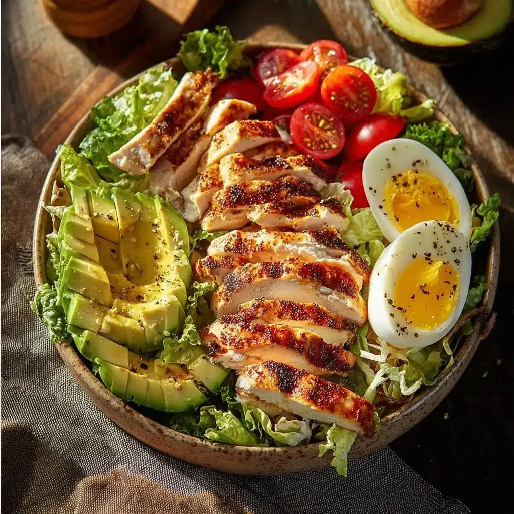 Paleo Grilled Chicken Cobb Salad with fresh greens and vegetables