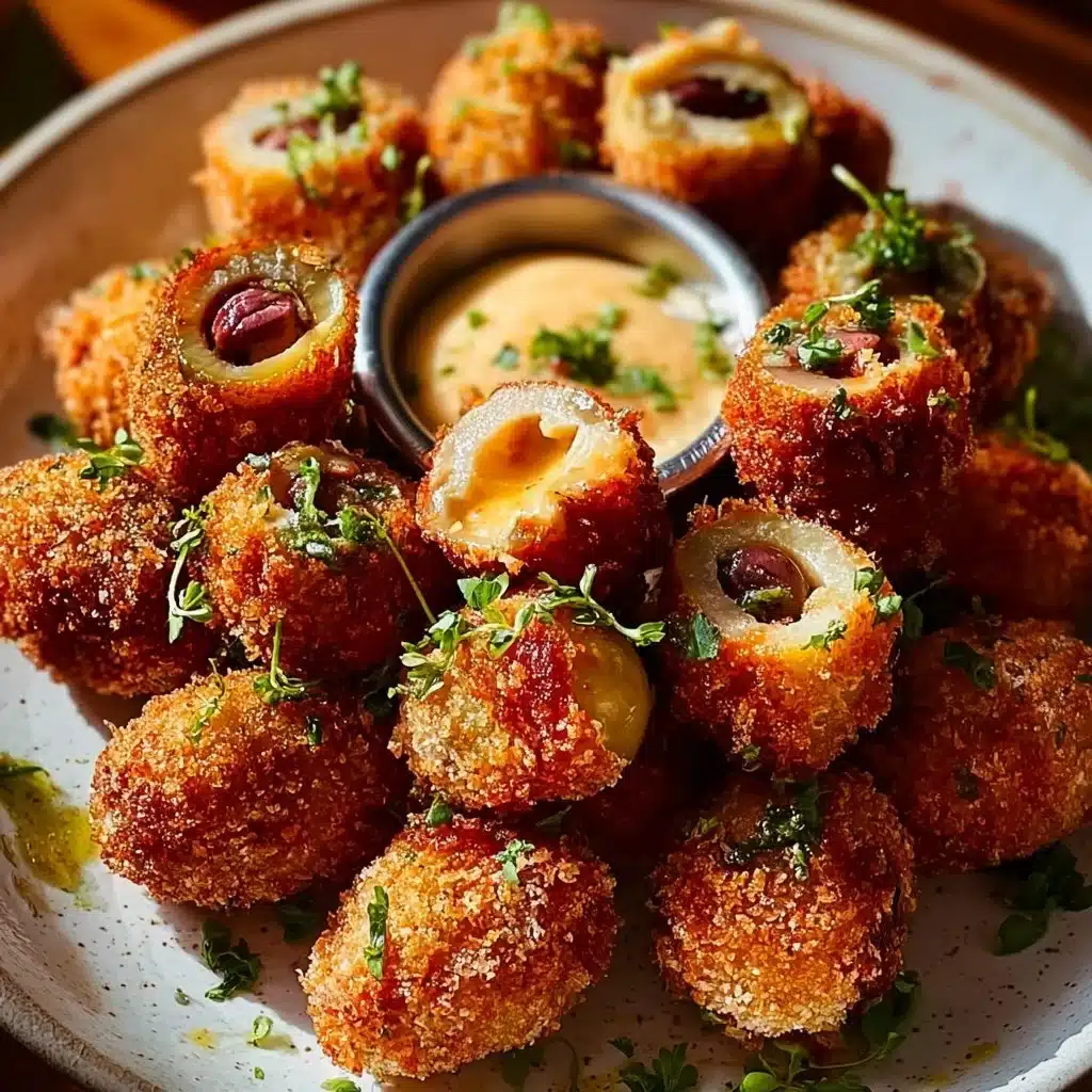 Crunchy pimento cheese fried olives served as a flavorful appetizer