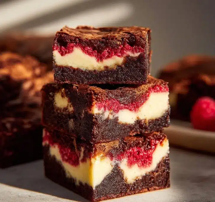 Delicious Raspberry Cheesecake Brownies with rich chocolate and creamy filling