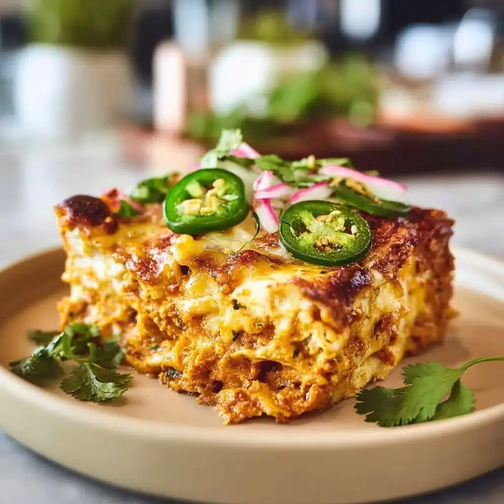 Salsa Verde Chicken Casserole loaded with flavor and topped with cheese