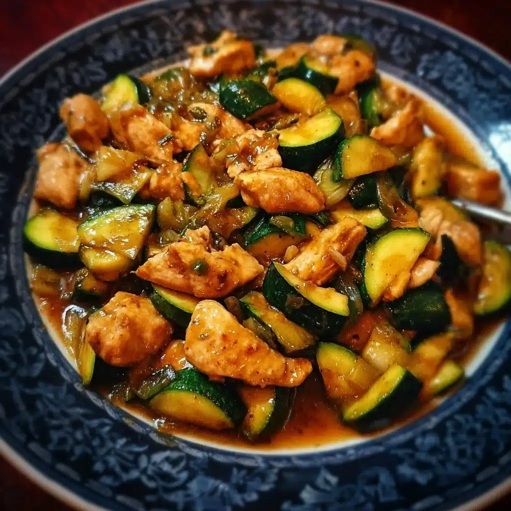 Delicious simple chicken zucchini stir fry served on a plate