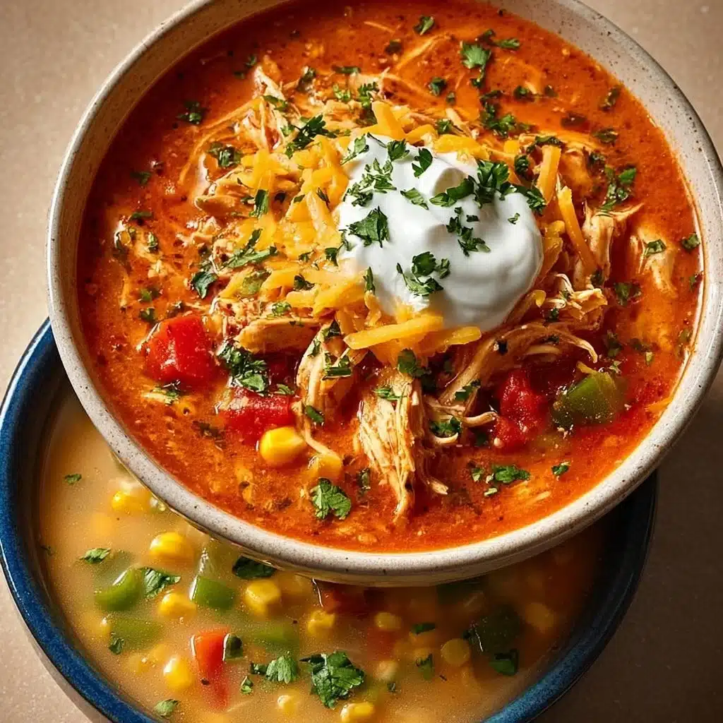 A bowl of Slow Cooker Buffalo Chicken Chili garnished with green onions.