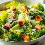 Delicious Caesar salad with fresh romaine, creamy dressing, and croutons