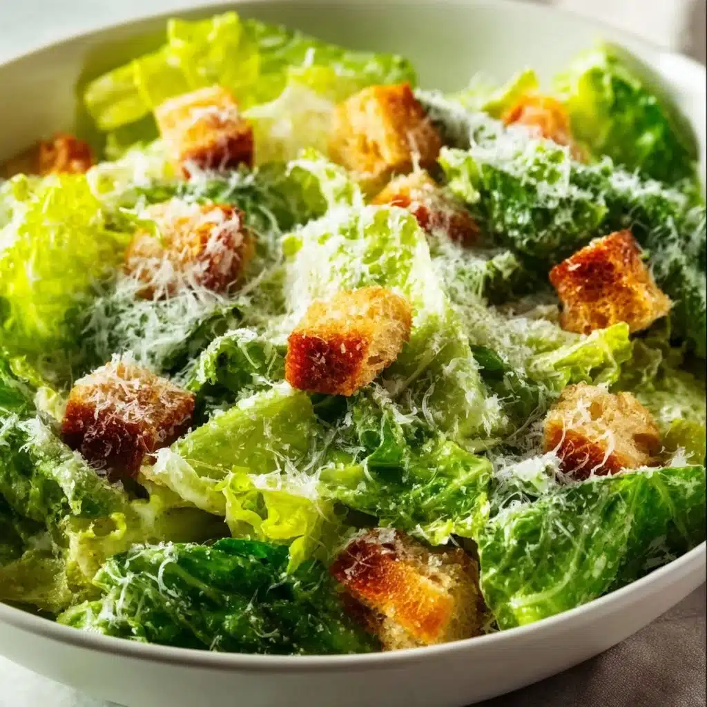 Delicious Caesar salad with fresh romaine, creamy dressing, and croutons
