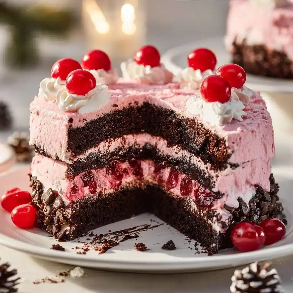 Delicious Black Forest Icebox Cake layered with chocolate and cherries