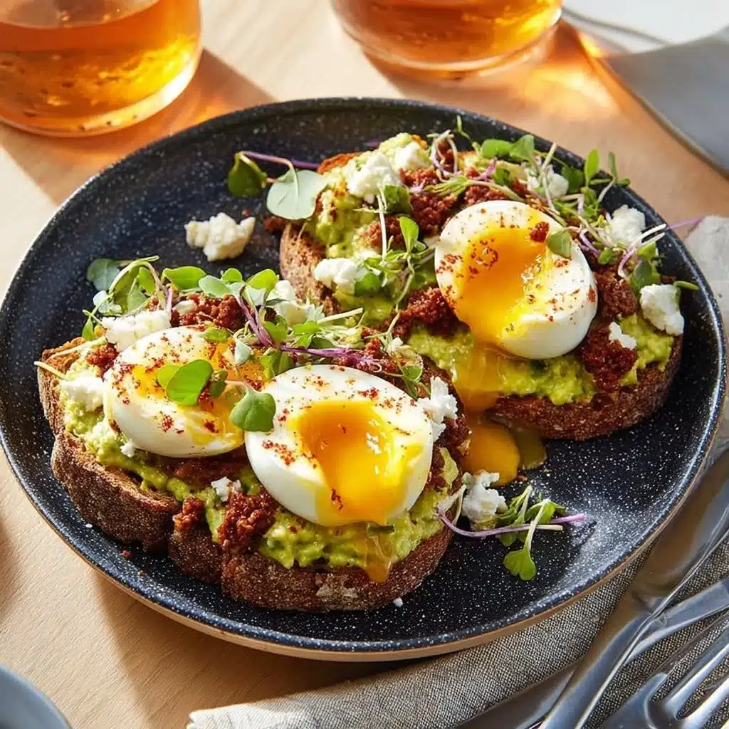 Chorizo and soft egg avocado toast beautifully plated for breakfast