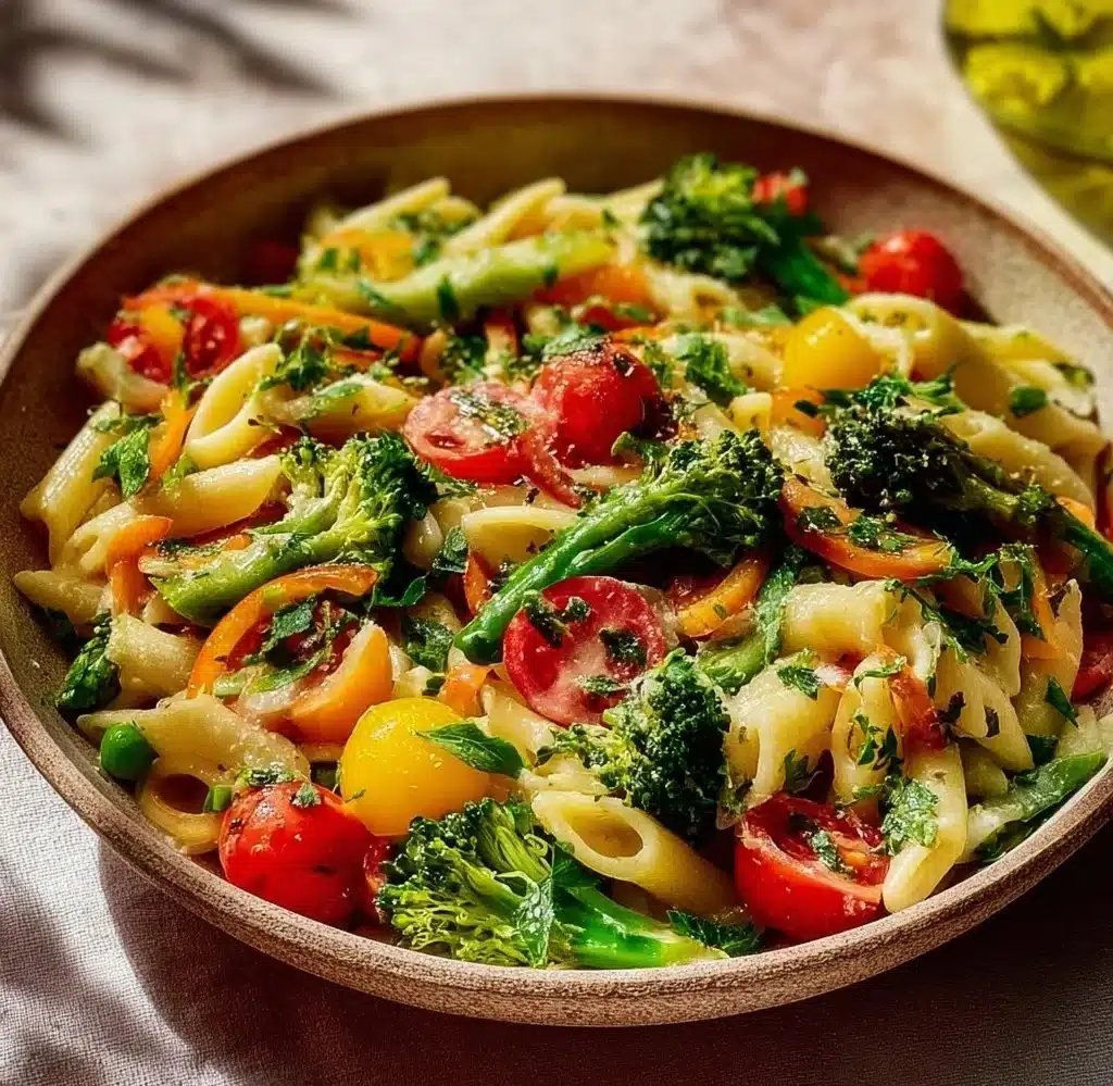 Creamy Pasta Primavera with fresh vegetables and rich sauce