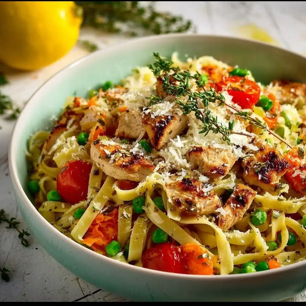 Delicious Fresh Chicken Pasta Primavera with chicken and colorful vegetables