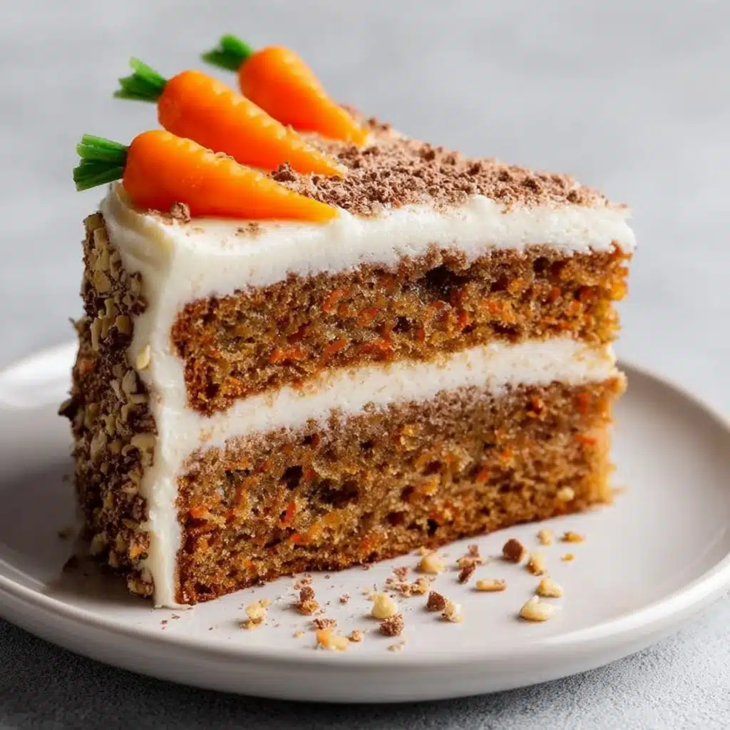 Delicious healthy carrot cake topped with cream cheese frosting and walnuts.
