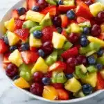 Colorful Honey Lime Rainbow Fruit Salad with fresh fruits