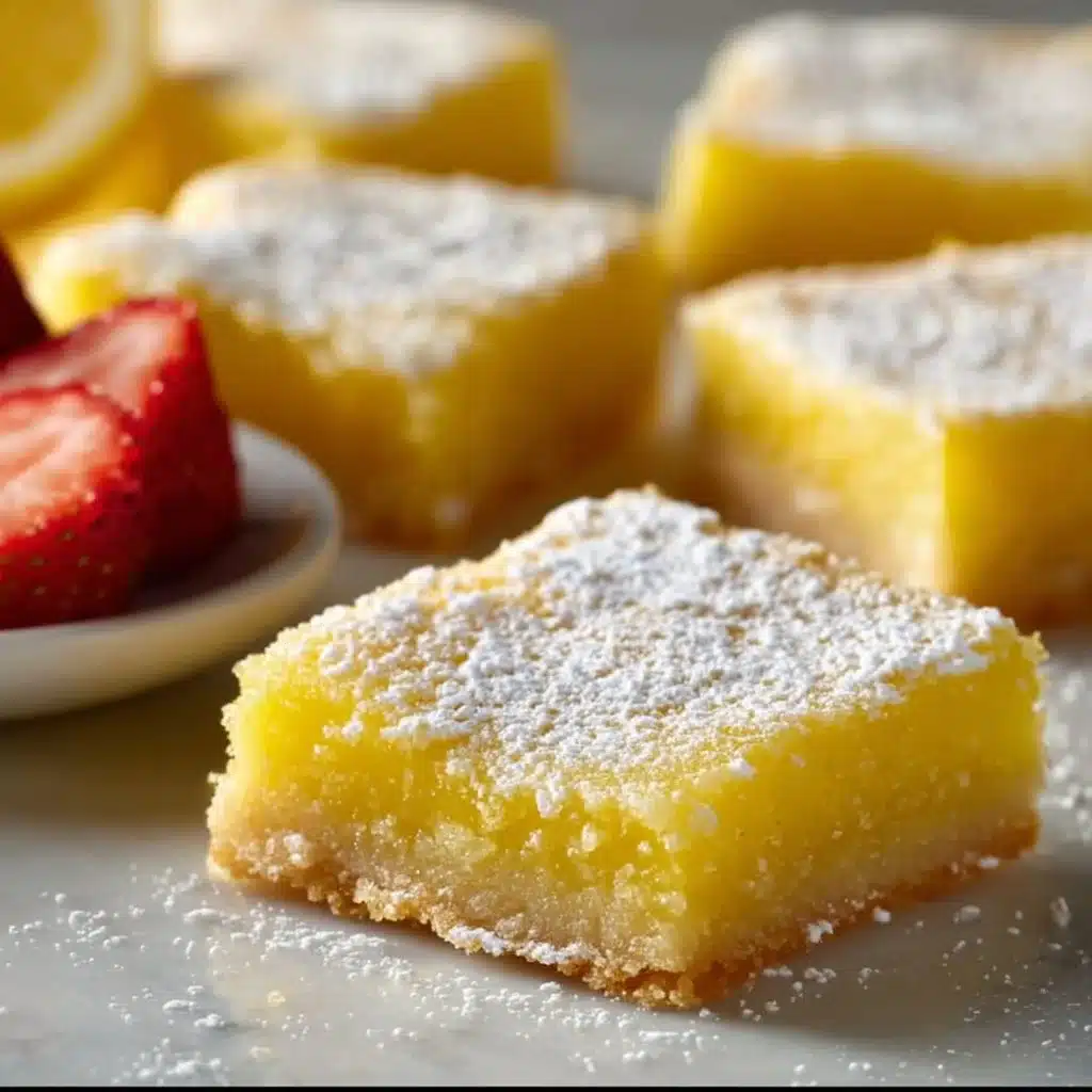 Delicious homemade lemon bars garnished with powdered sugar