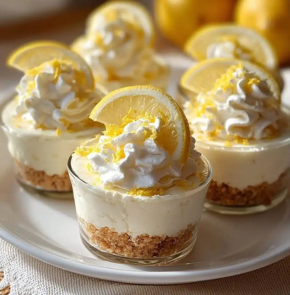 Delicious lemon cheesecake mousse cups served in elegant glasses