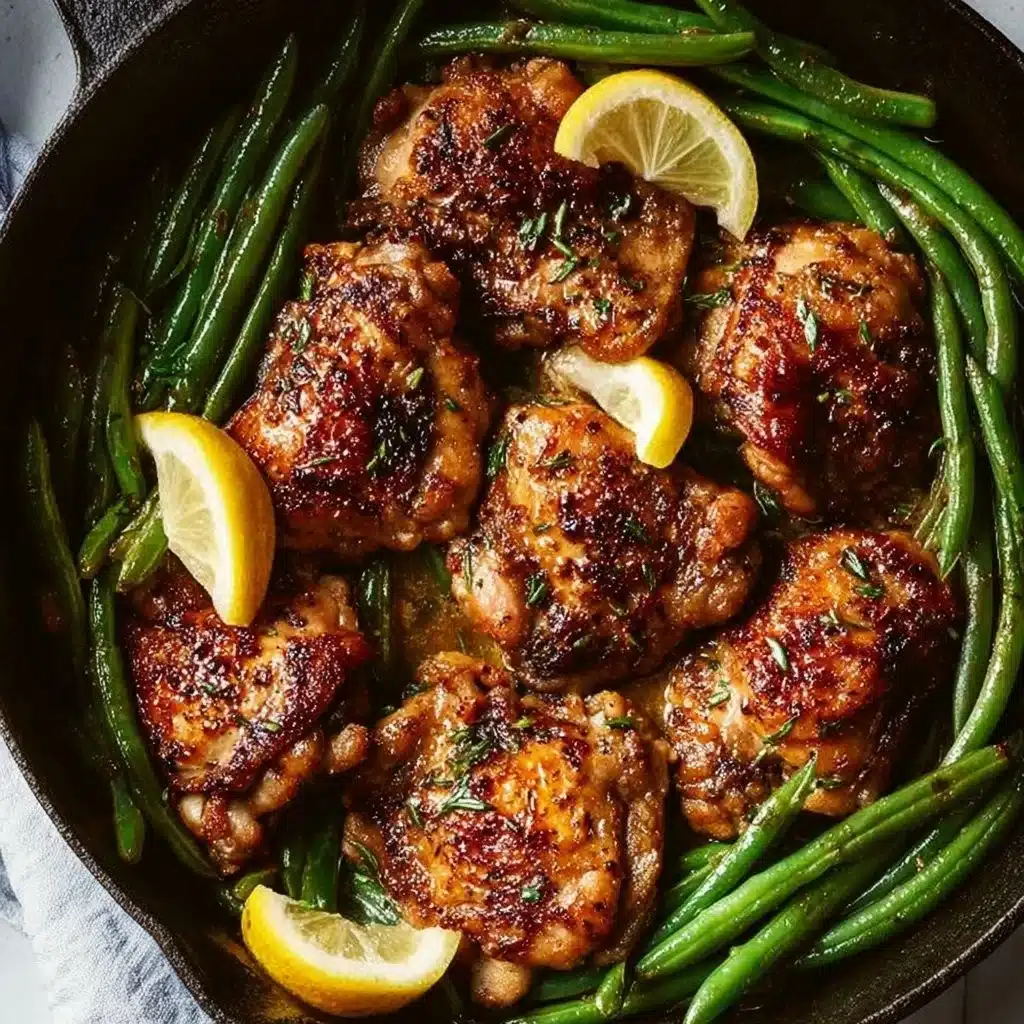 Lemon Garlic Butter Chicken Thighs served on a plate, garnished with herbs.